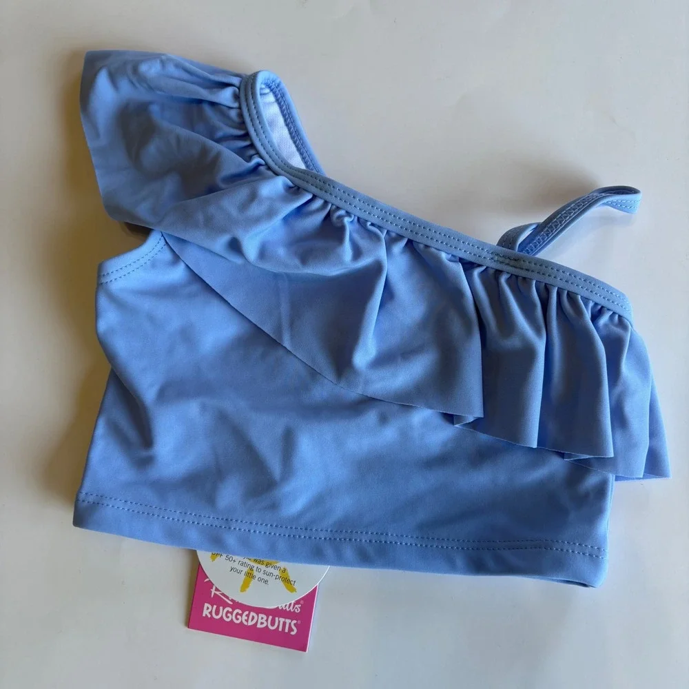 Rufflebutts Infant Girls 12-18M Rainbow‎ Lane Stripe One Shoulder Ruffle Tankini